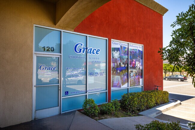 Green trees seen near the entrance to Grace Christian School in Wildomar.