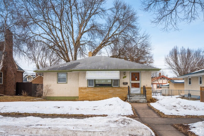 A stucco ranch-style house in the Payne-Phalen neighborhood.