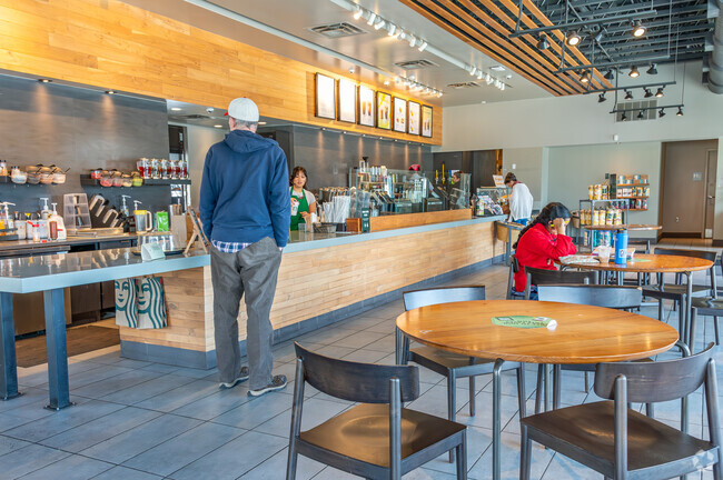 You can get a quick coffee at Starbucks near Elmhurst.