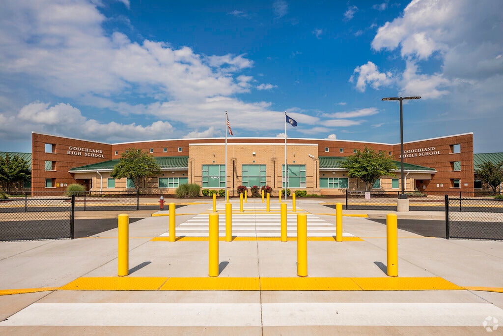 Goochland Middle School is connected to the high school close to center of Goochland.