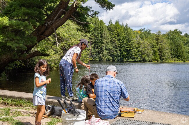 Hickory Run State Park has a beautiful lake for fishing or a quick swim near Foster.