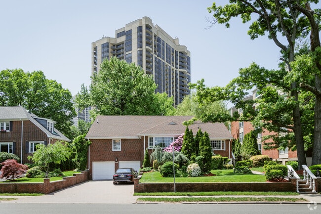 Single family homes mix with large apartment towers in Fort Lee, NJ.