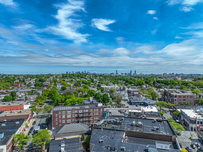 Davis Square is located just West of Boston.