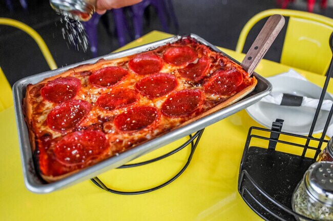 Four Corners Pub, just north of Indian Spring, is known for its square pizza.