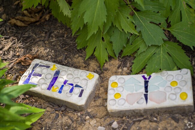 Garden stones with school name at Elm Avenue Elementary School in wyoming.