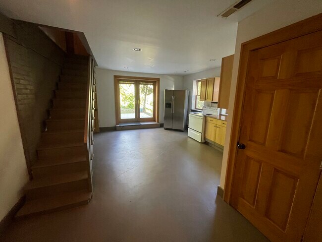 view from living room to kitchen