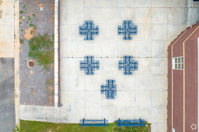 Barber Middle School offers outdoor seating for students.