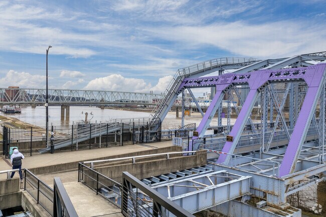 The Purple People Bridge connects Newport, KY to Cincinnati, OH.