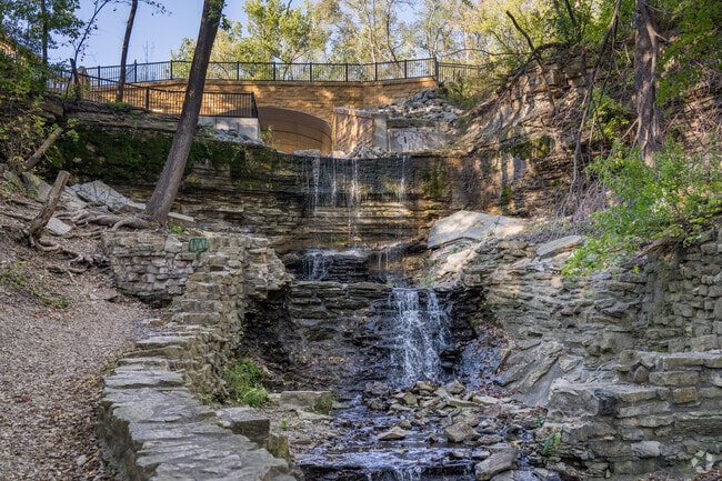 Hidden Falls in Highland Park is located down a series of limestone steps.
