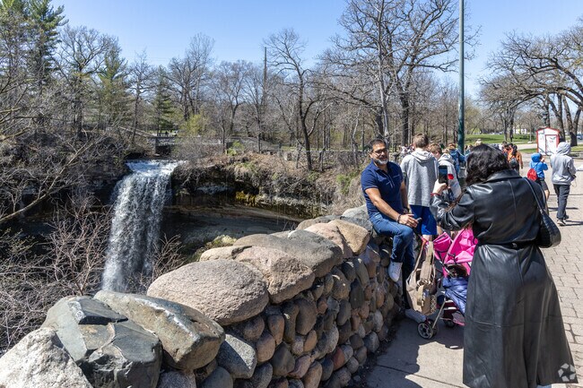 Minnehaha Falls is a popular attraction with photographers and spectators alike.