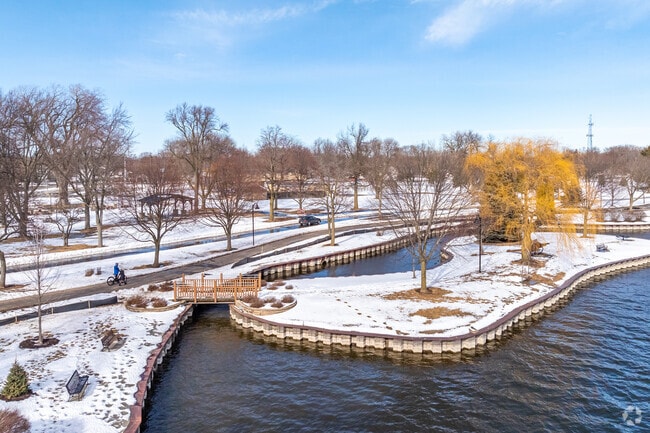 Jefferson Park in Menasha has great walking paths along it's shoreline.