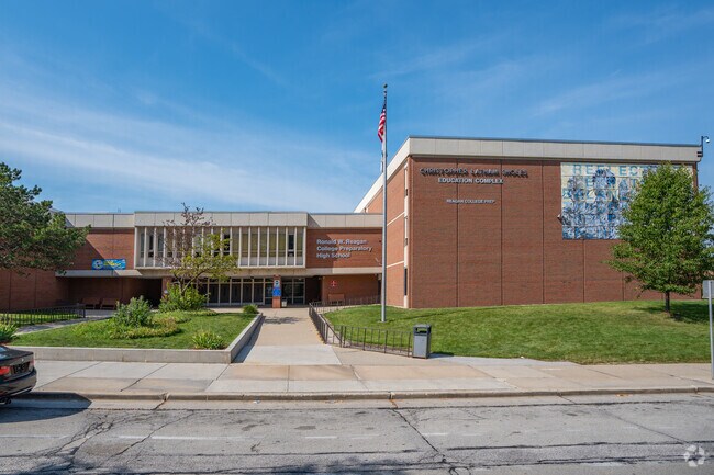 The entrance to Reagan College Preparatory High School is right off of S 20th St.