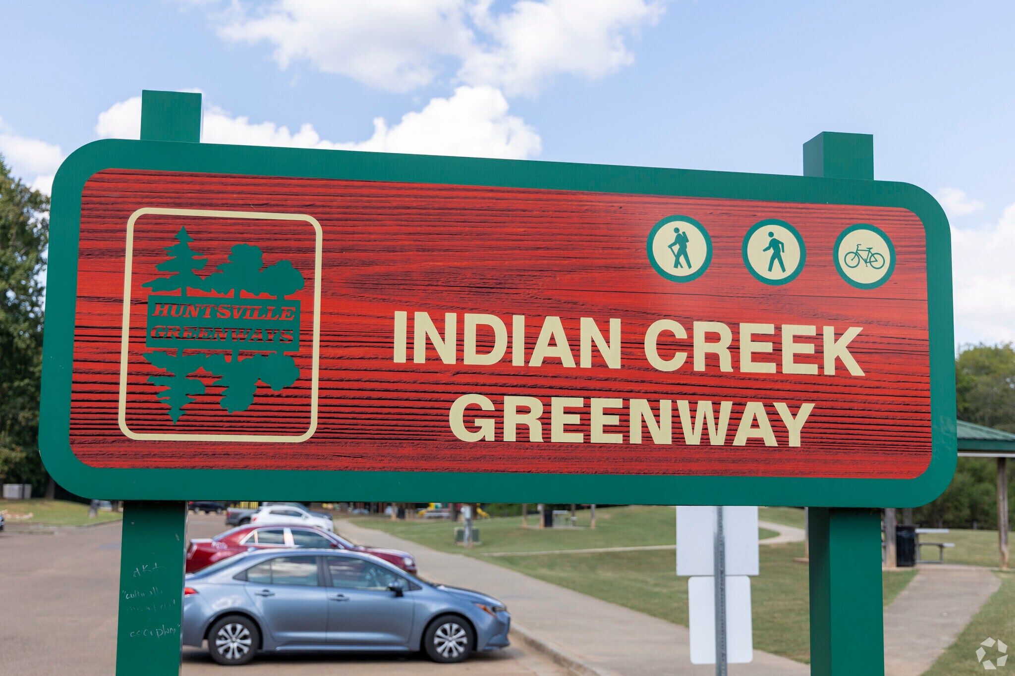 Indian Creek Greenway features tree lined and manicured walking trails.