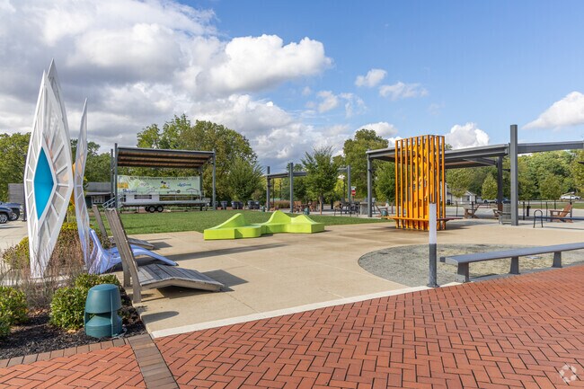 The Yorktown Civic Green is a popular local stop in downtown Yorktown, IN.