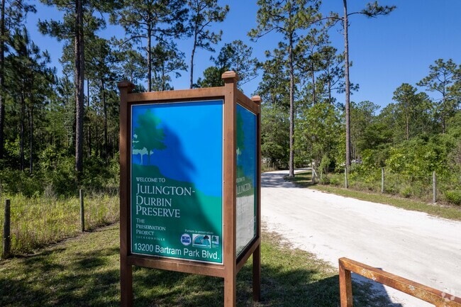 The sign welcoming visitors to the Julington-Durbin Creek Preserve, just outside of Creekside.