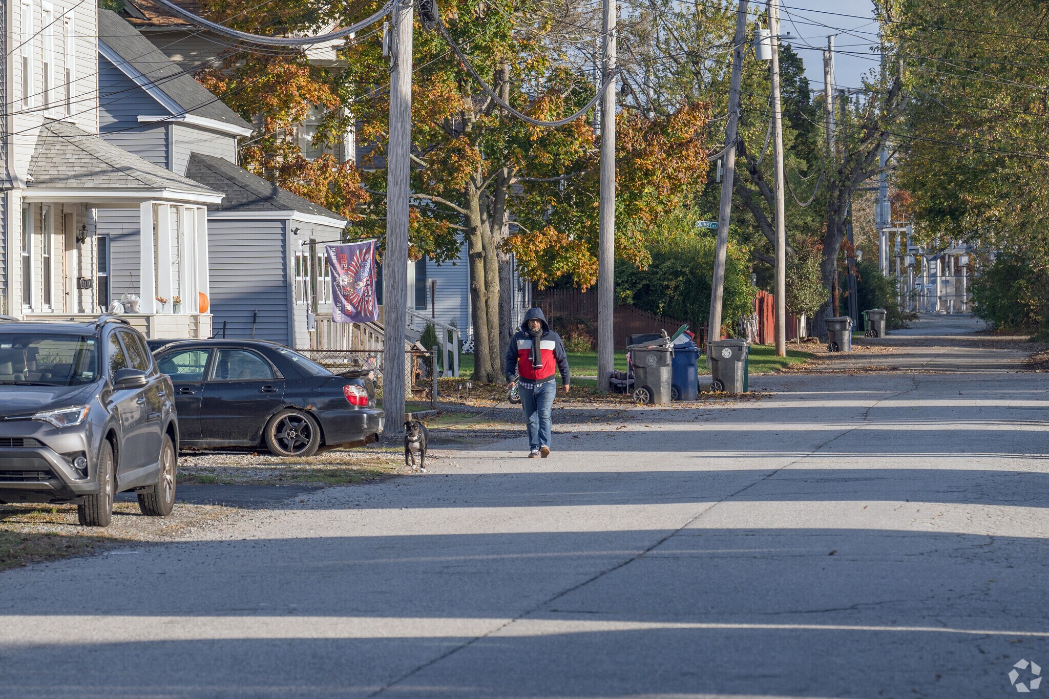 Walking the dog along quiet streets in the Warwick City Center neighborhood is a good morning r