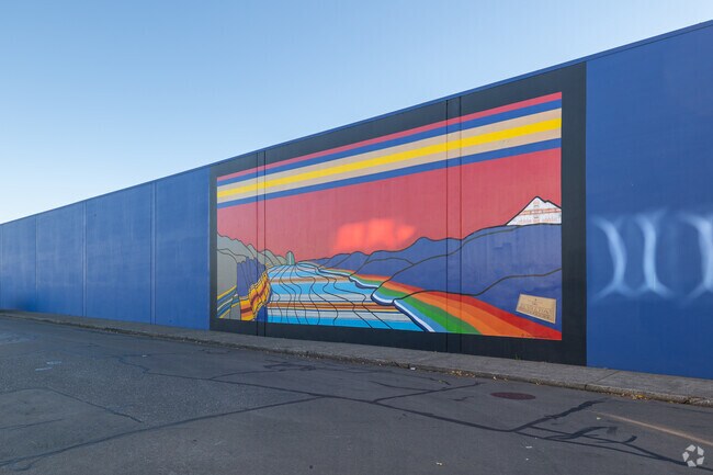 The Pendleton Mill Building in Downtown Washougal features a large mural admired by visitors.