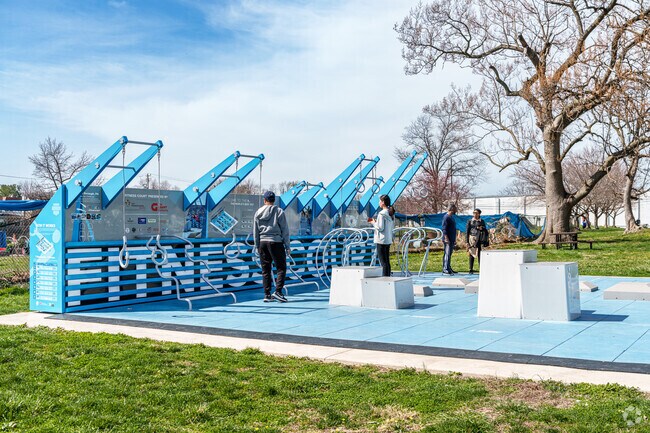 The fitness court at Yeadon Community Park is a popular and free way to get in shape.