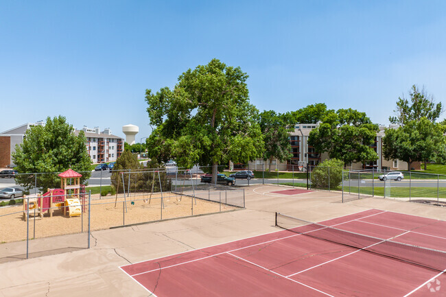 The Crown Pointe Charter Academy has a large outdoor sports area.