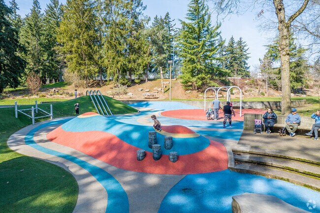Lents Park in Lents, OR has a unique play area for all kids to enjoy in their own ways.