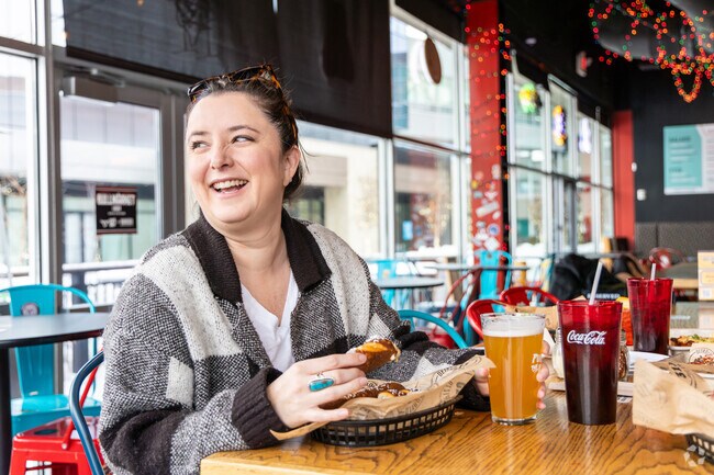 Stop by Backlot Taphouse for their signature deep-dish, Detroit-style square pizza.