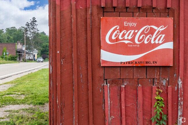 Rustic barns and vintage signs give Patricksburg a timeless, lived-in feel—ideal for buyers seeking a place with character.