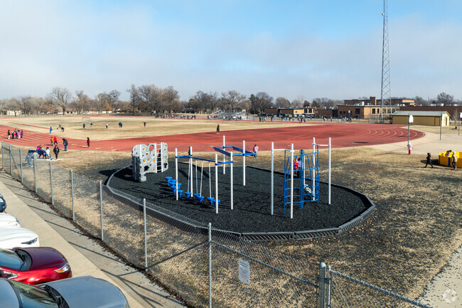 Kids can climb on the playground at Lawrence Elementary School.