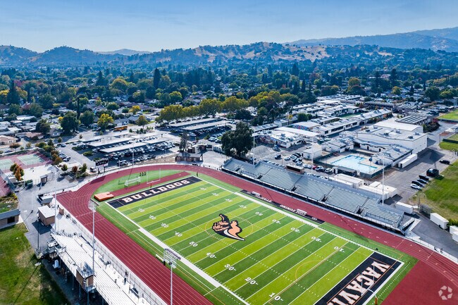 The beautiful campus of Vacaville High School includes modern amenities for students in Bucktown.