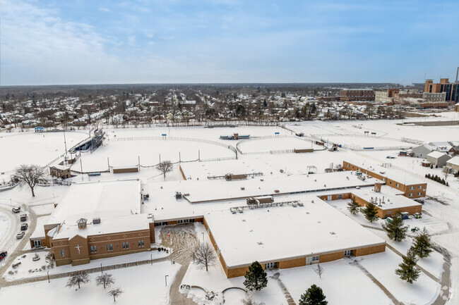 An aerial view of Lansing Catholic High School.