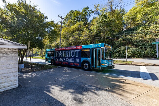 Churchill has many PRT bus stops over the hill along Ardmore Boulevard.