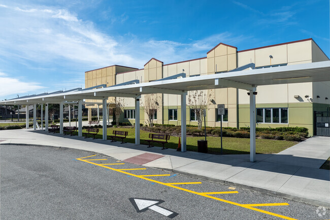Cypress Springs Elementary School features an awning for weather protection.