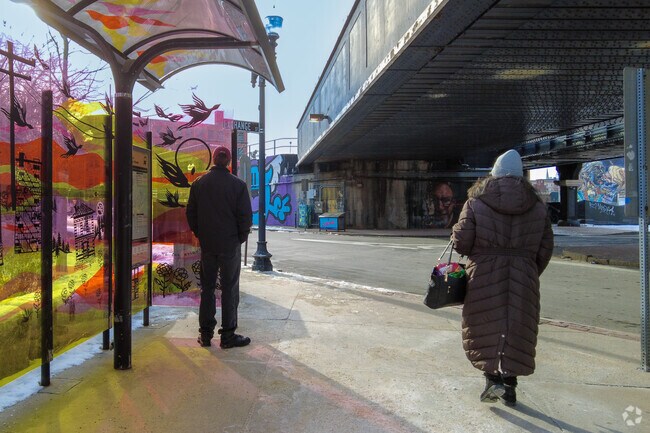 Bus stops in Downtown Lynn are colorful and easy to find.