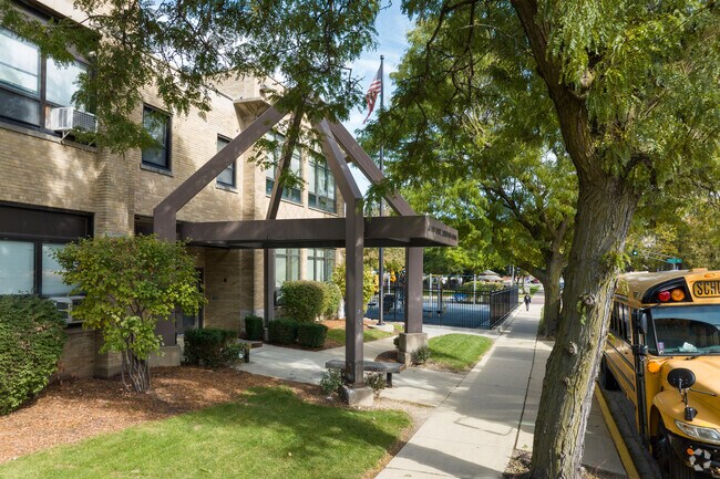 A view of the Grant-White Elementary School buildings from the street.