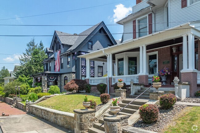 Historic homes with large porches line the streets of Downtown Pottsville.