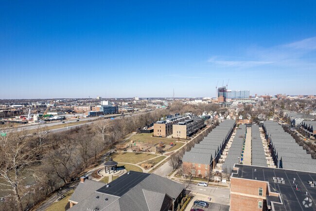 Harrison Park borders the Olentangy River that flows past downtown Columbus.