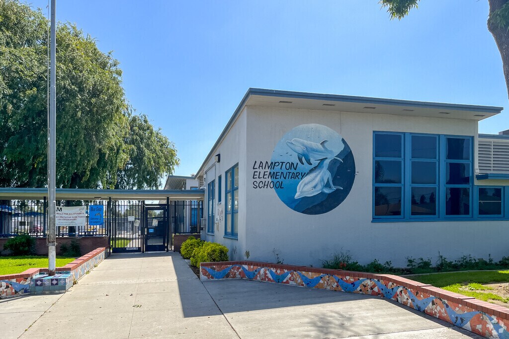 Loretta Lampton Elementary School sports a painting of dolphins near the entrance.