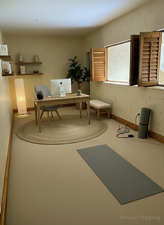 Loft staged as an office, unit is unfurnished