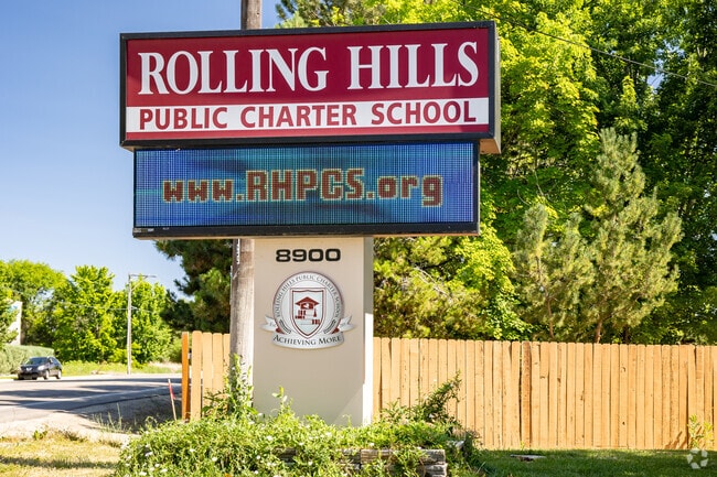 Rolling Hills Public Charter School marquee sign board.