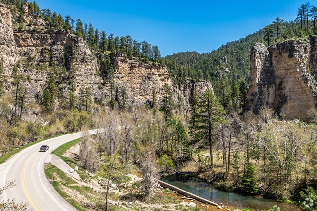 The Spearfish Canyon is beautiful with large trees and sheer cliffs south of Spearfish.