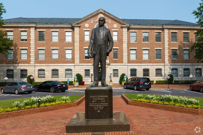 The life-size bronze statue depicts Dr. James E. Shepard at North Carolina Central University.