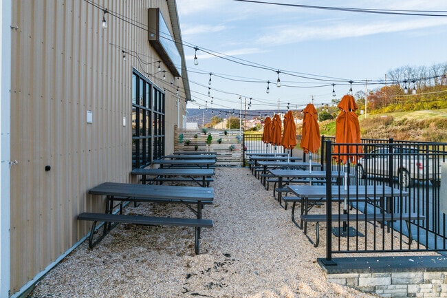 Enjoy a brew on this outdoor patio in the scenic downtown Hamburg.