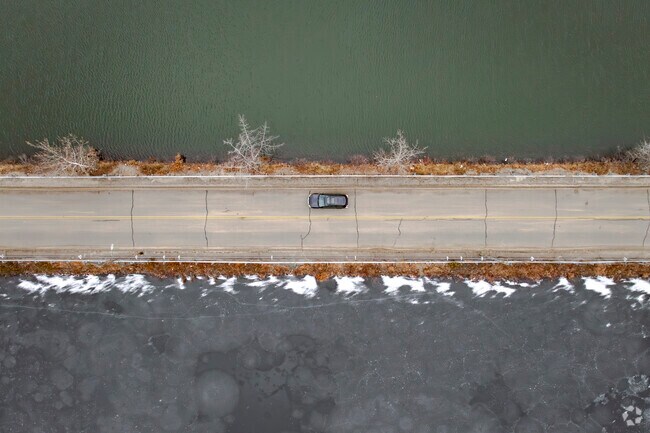 Farmwood Road in Waterville is bordered by Lakewood Park and offers scenic lake views along the roadway.