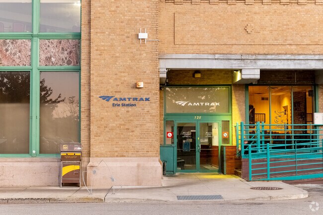 The Erie Amtrak Train Station offers service to New York, Chicago, and Boston.