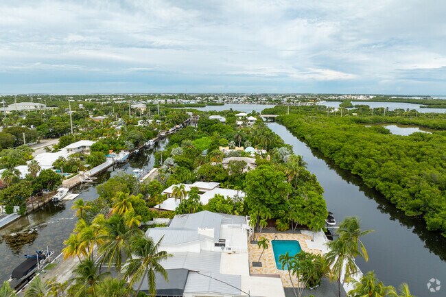 Aerial view of New Town south side of the neighborhood by the canals.
