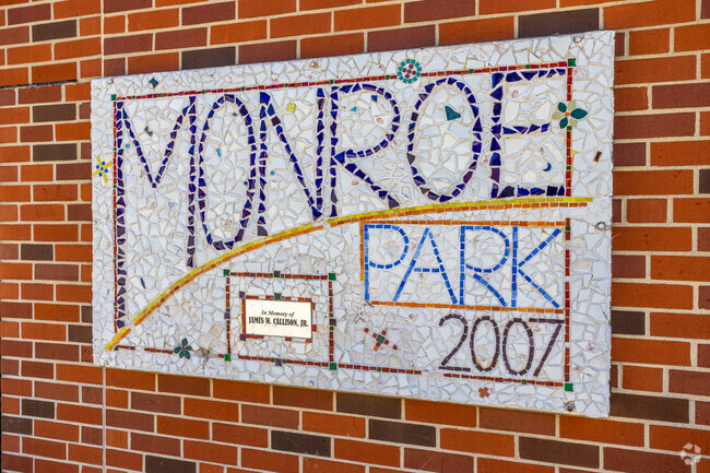 Monroe Elementary has a 2007 tile mural outside the school in Beaverdale, IA.