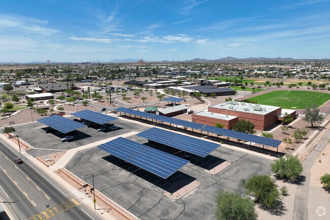 Solar panel-covered parking spaces are used at Saguaro Elementary in Casa Grande.