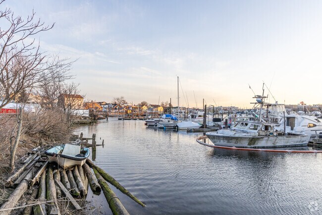 The Tamaqua Marina shows how close the houses are to the water level in Gerritsen Beach.