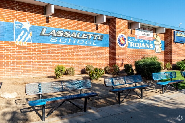 School Front with benches