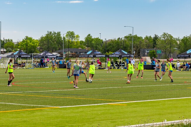At Aurora Sports Park, traveling and local athletes compete on soccer and baseball fields.
