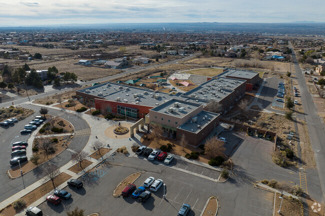 The pickup line for North Star Elementary School runs along the side of the building.